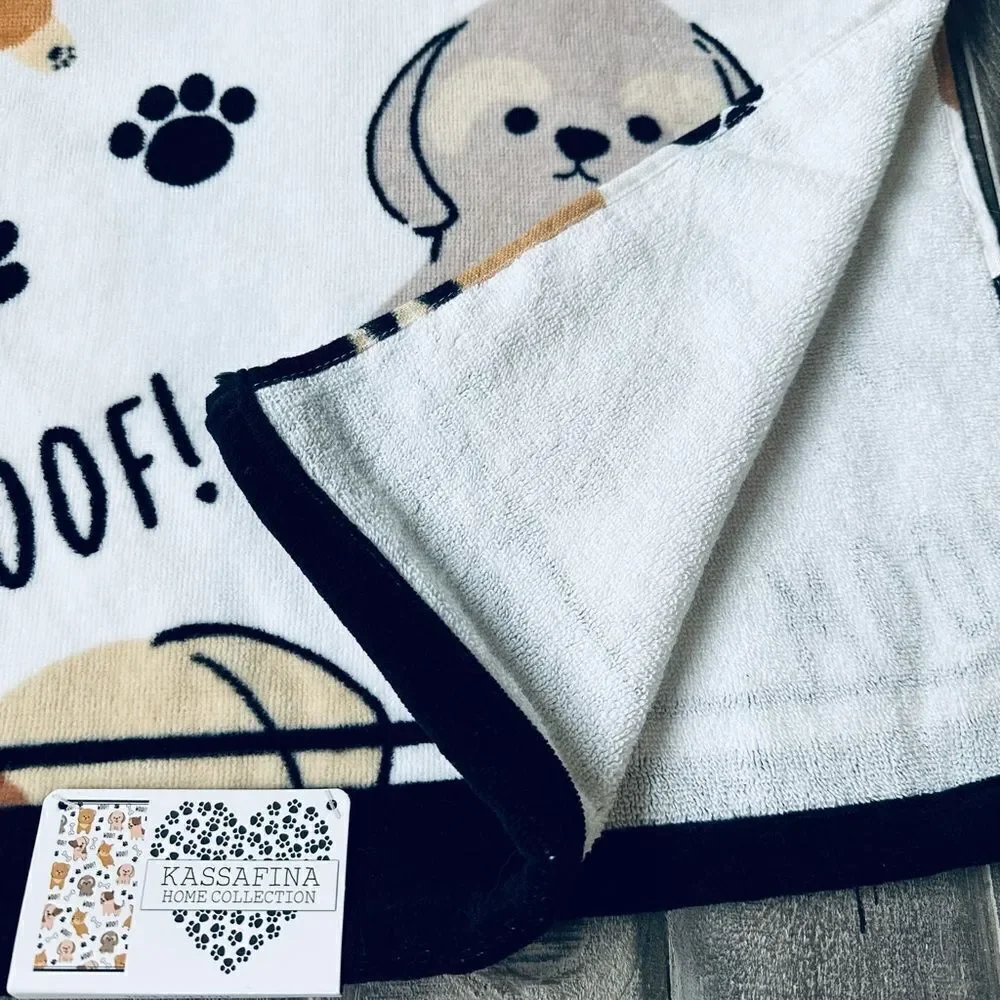 Bath Towel “Woof!” Puppy Dogs Paw Print